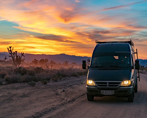 Van with nice sky