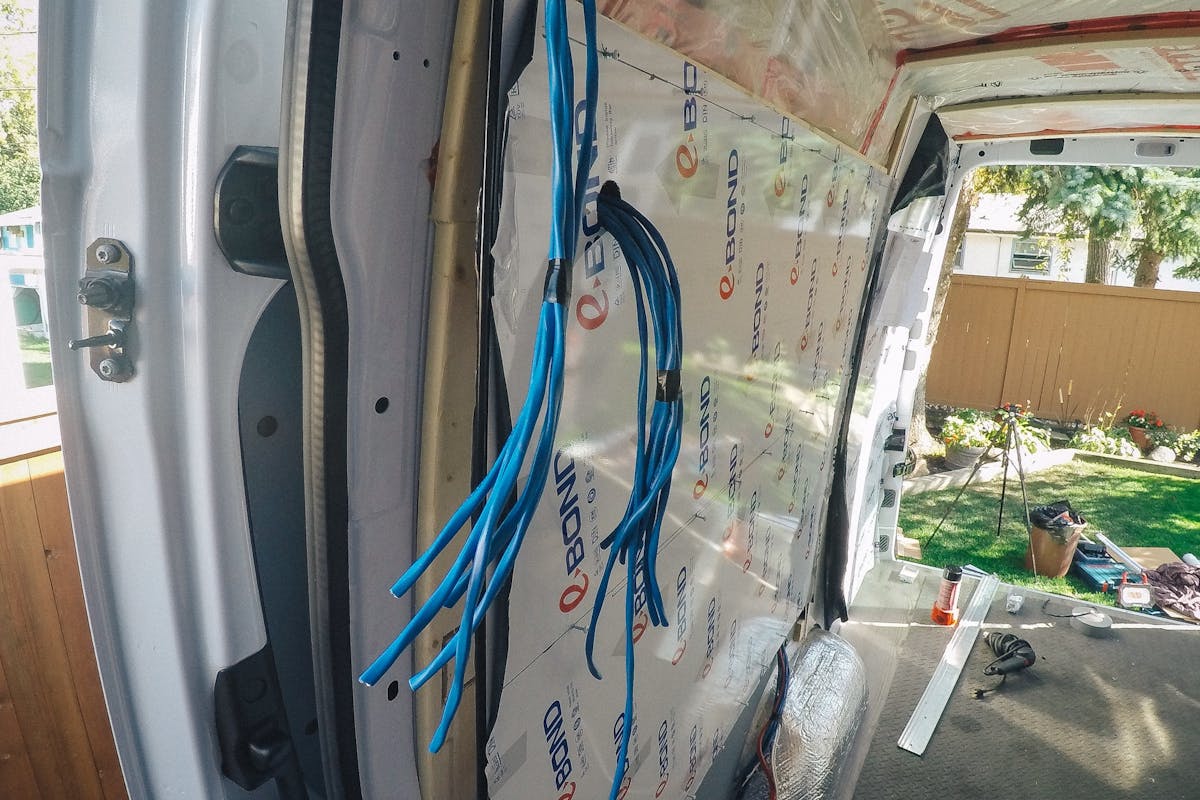 Wiring and insulation work on the van sprinter van build