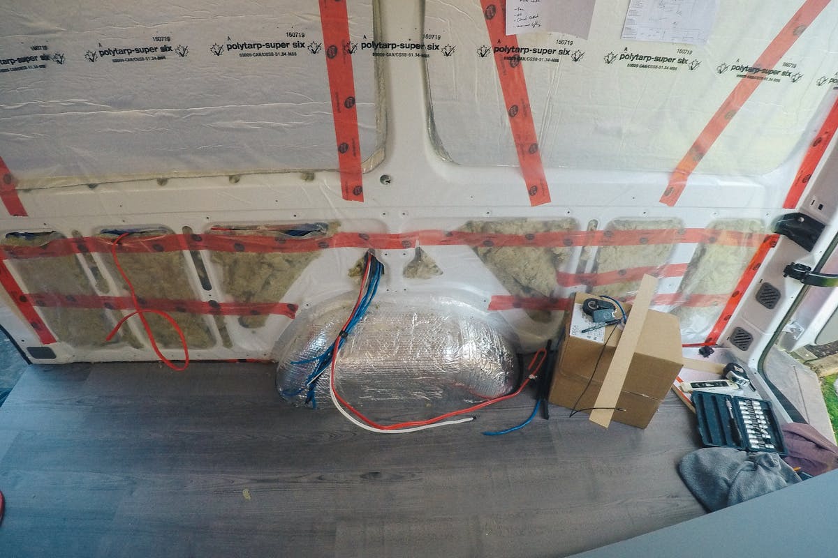Wiring and insulation work on the van sprinter van build