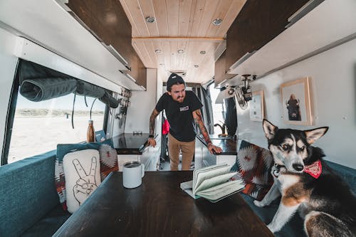 Inside a converted Mercedes Sprinter Van