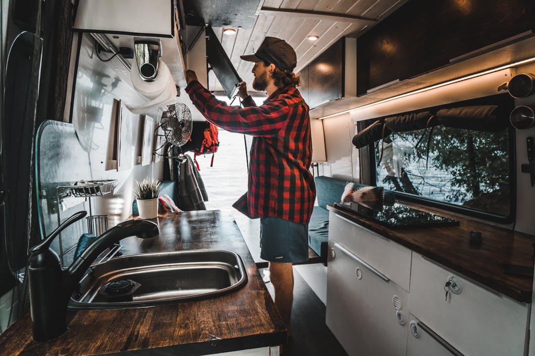 View of the van cabinets