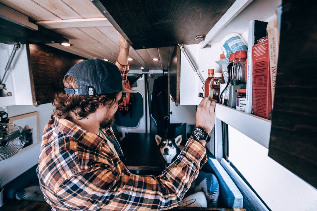 Upper cabinets in the van