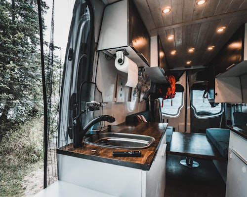 Interior of converted Sprinter van