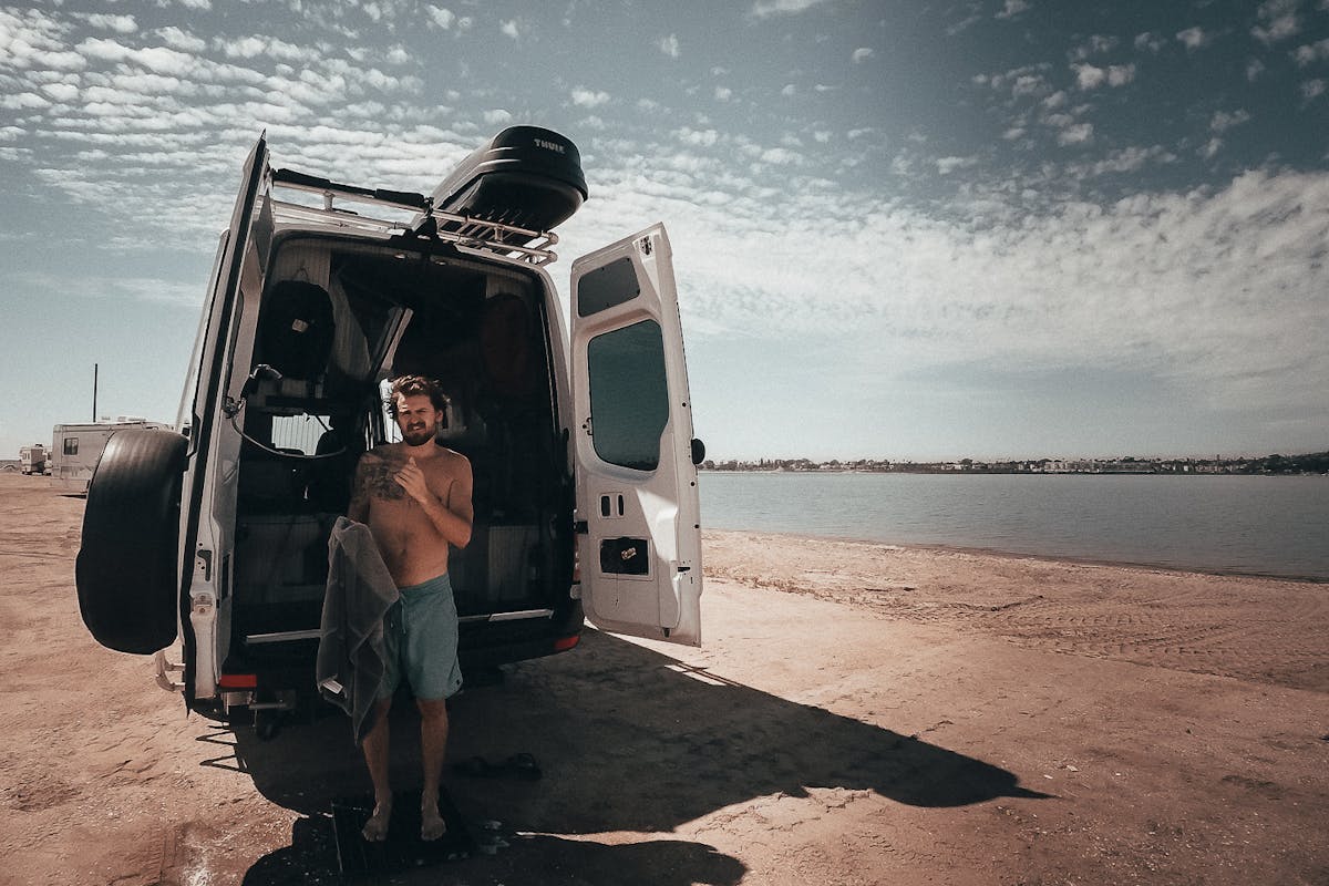 Showering outside the van