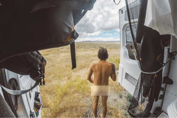 Taking a shower outside