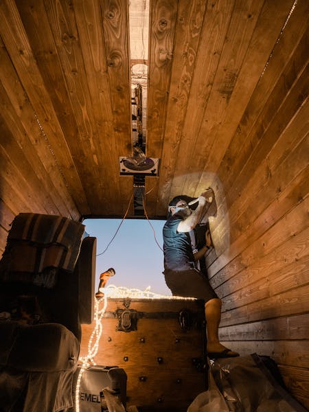 Travis working on the shiplap