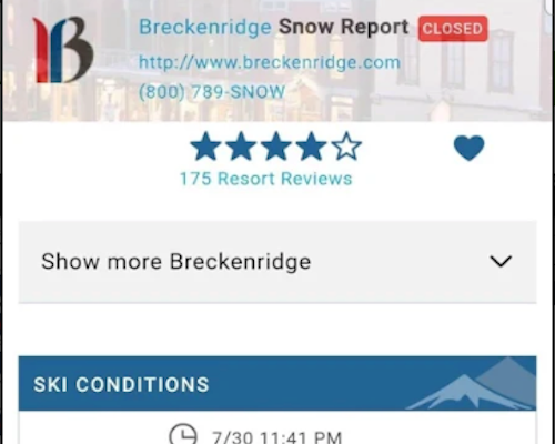 Screenshot of the OnTheSnow app