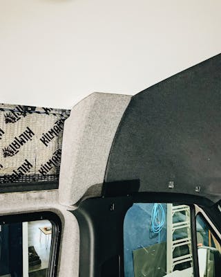 Foam block upholstered and installed