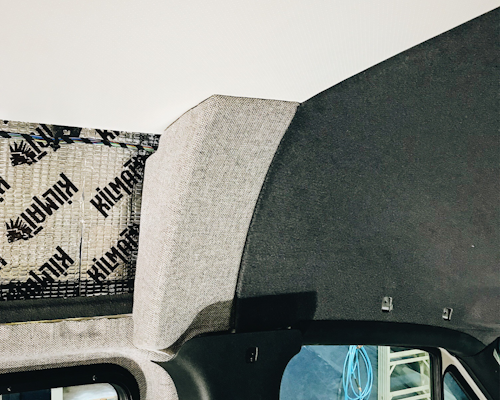 Foam block upholstered and installed