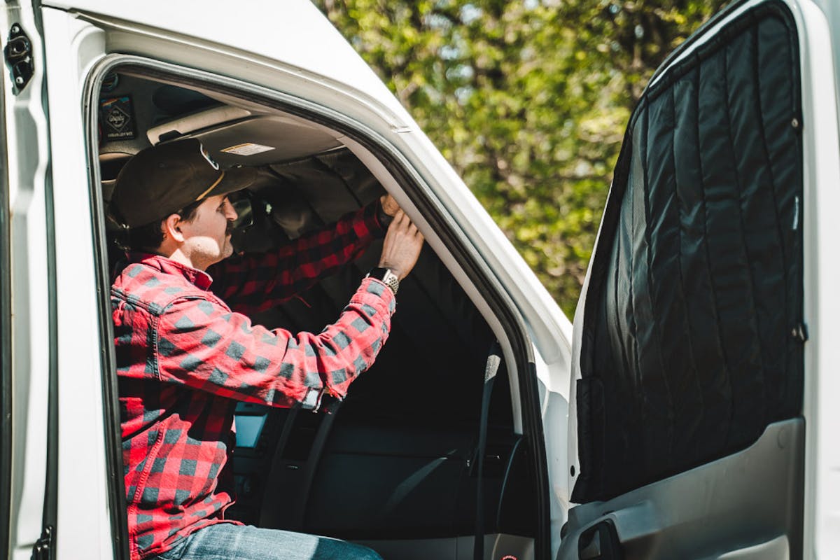 Sprinter Van Front Set Covers being Installed
